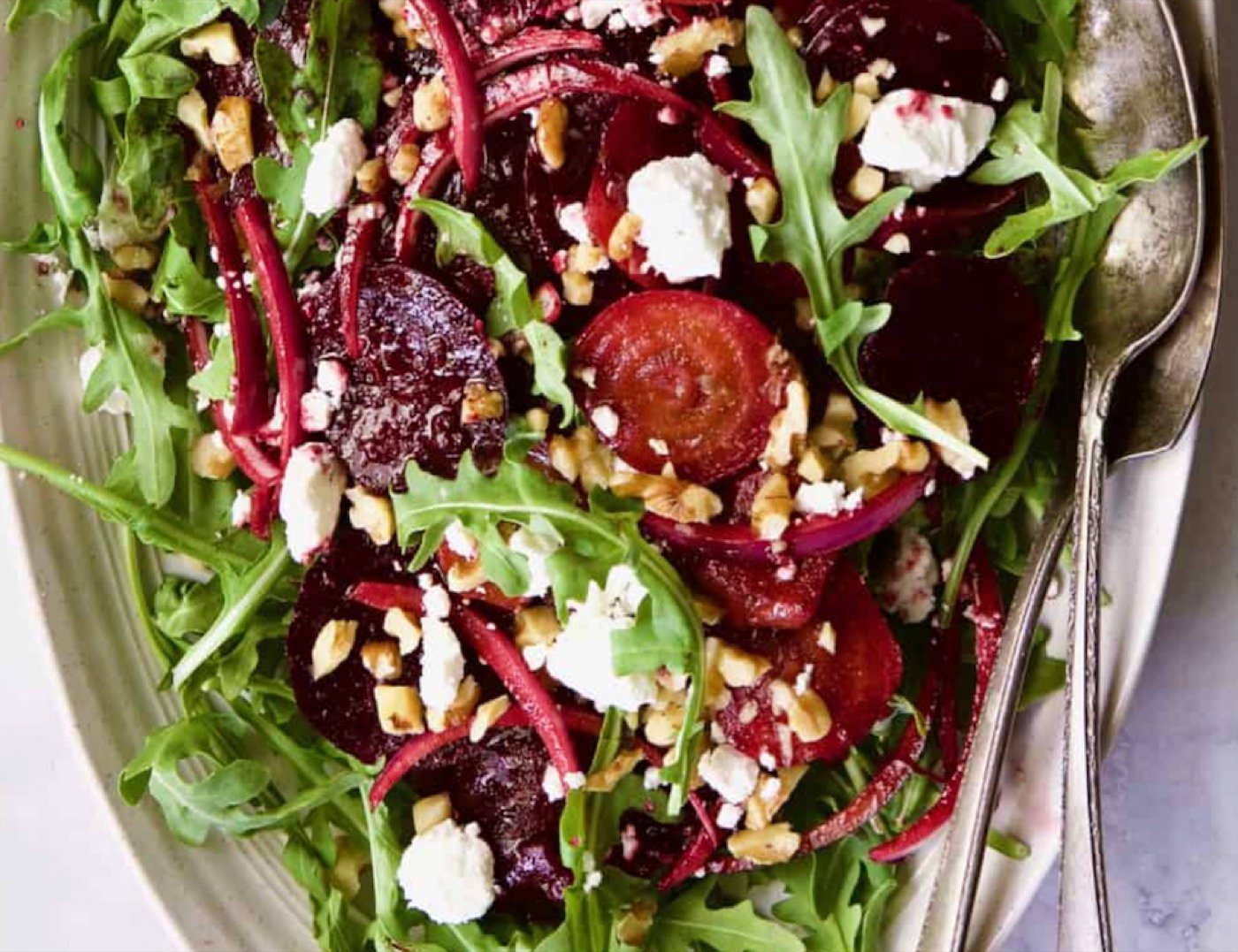 Roasted beet salad with goat cheese and walnuts
