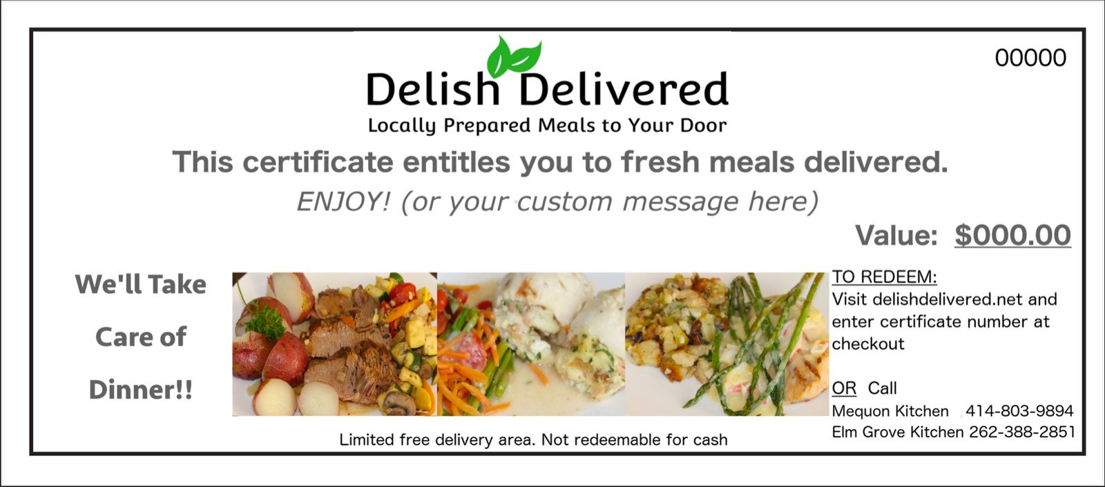 Sample Delish Delivered gift certificate